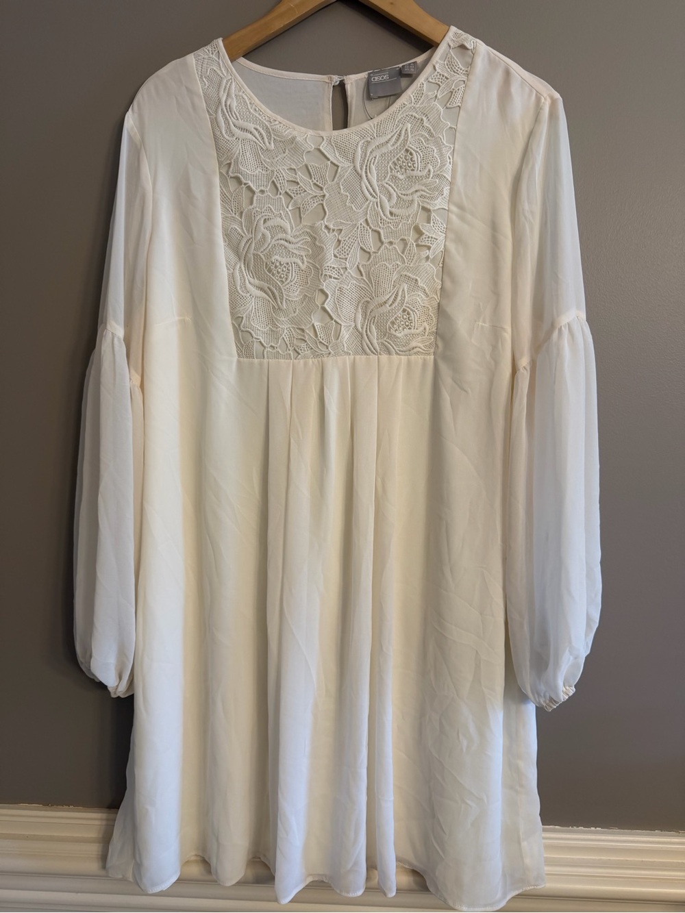 NWT ASOS Cream Lace Babydoll Mini Dress Balloon Sleeve US 12